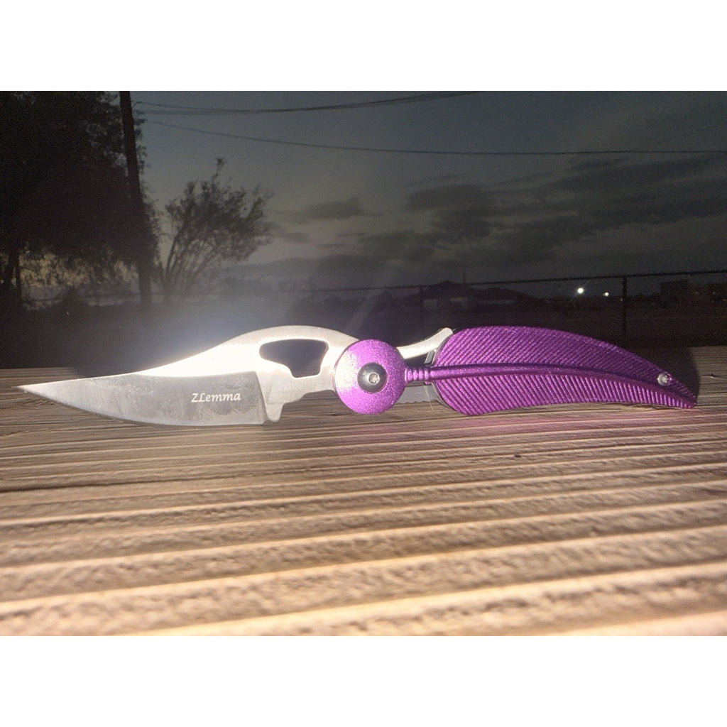 Feather Folding Knife 3.5" Stainless Steel Extended Blade Hot Pink Handle