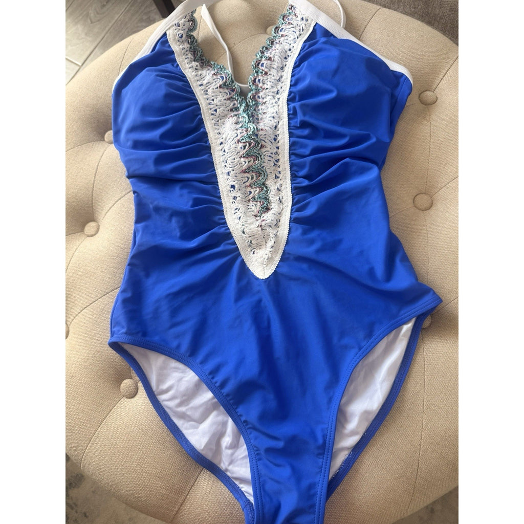 BMJL Women's Sexy One-piece Swimsuit Ruched Tummy Control Blue Sz M NEW