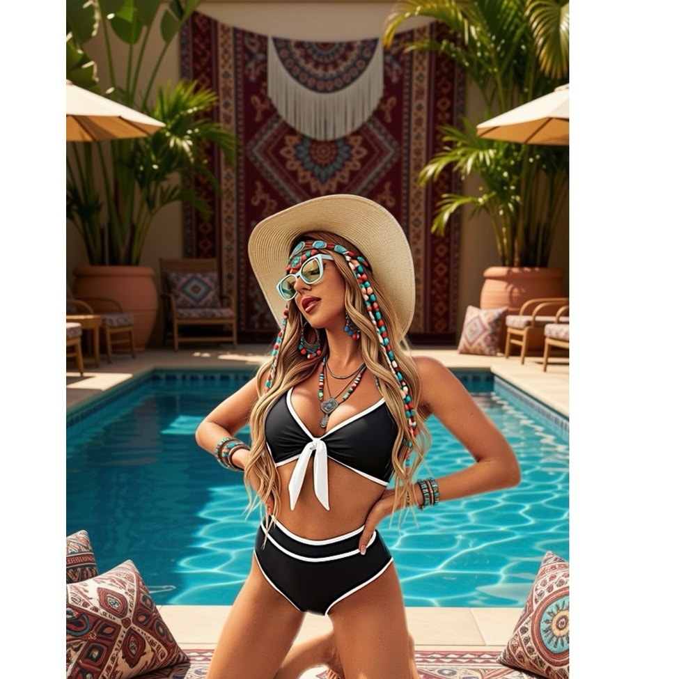 Blooming Jelly Womens High Waisted Bikini Set Colorblock Two Piece Small