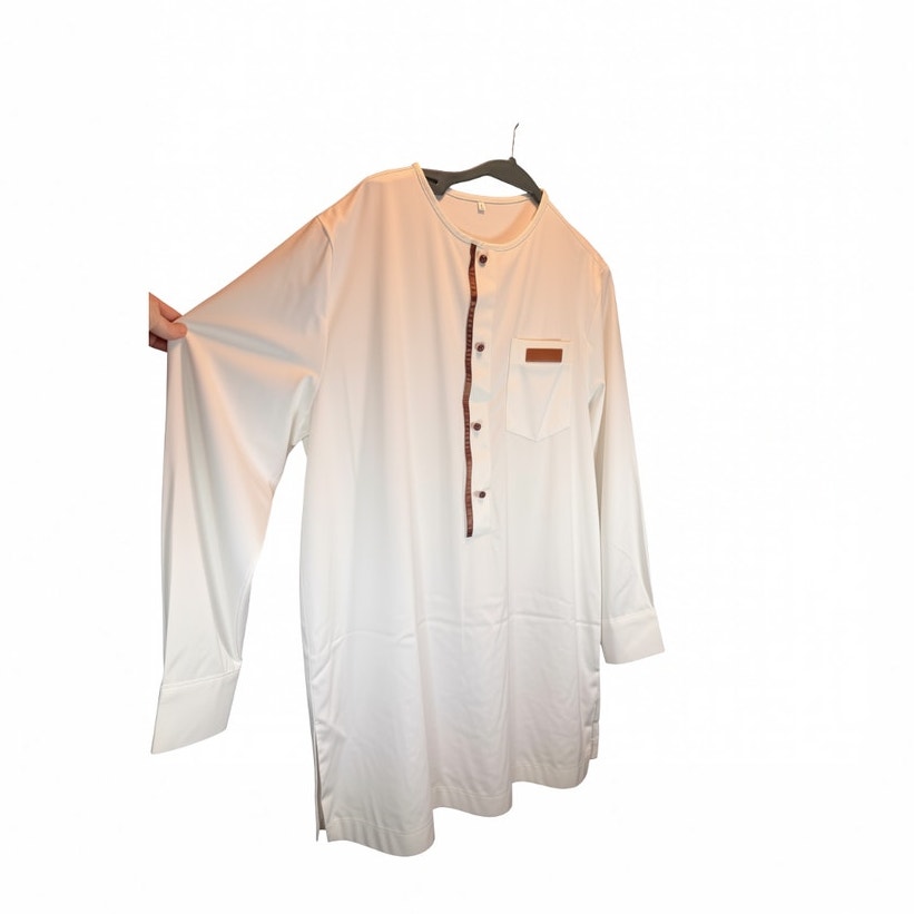 Long Sleeve Matching Cream Set with Faux Leather Embellishments