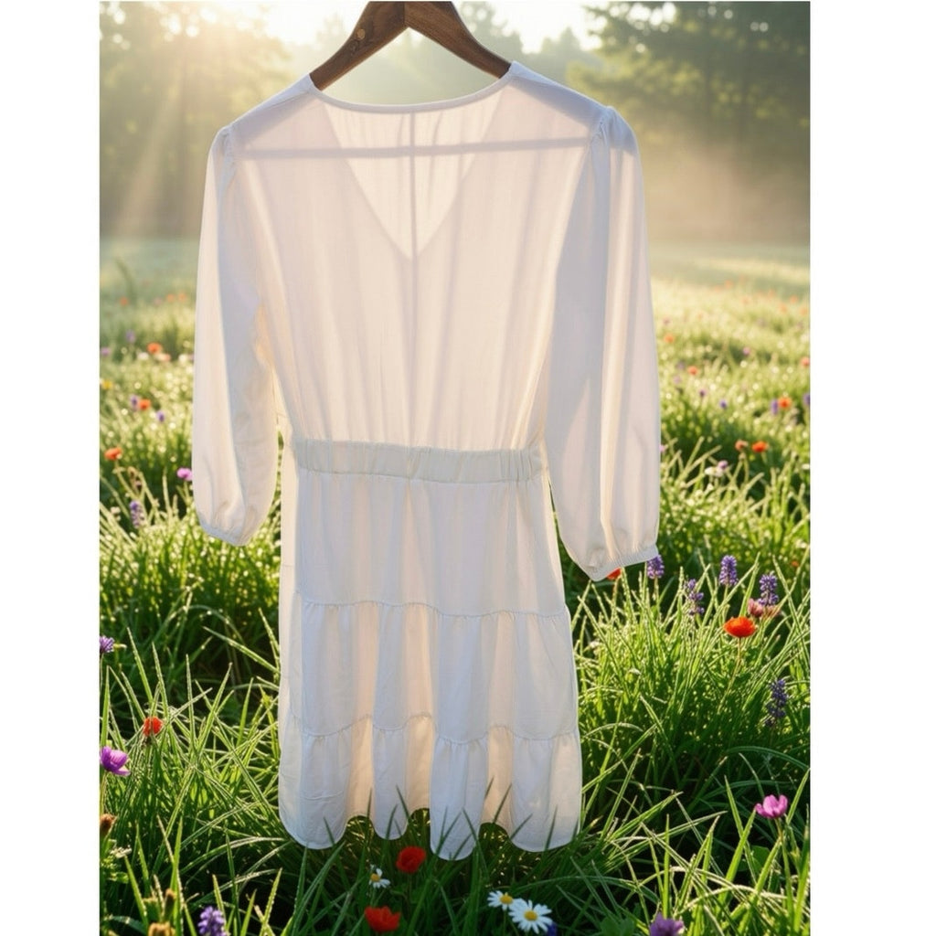 Firfig Womens Spring Summer Dress V Neck Half Sleeve Ruffle Flowy Mini