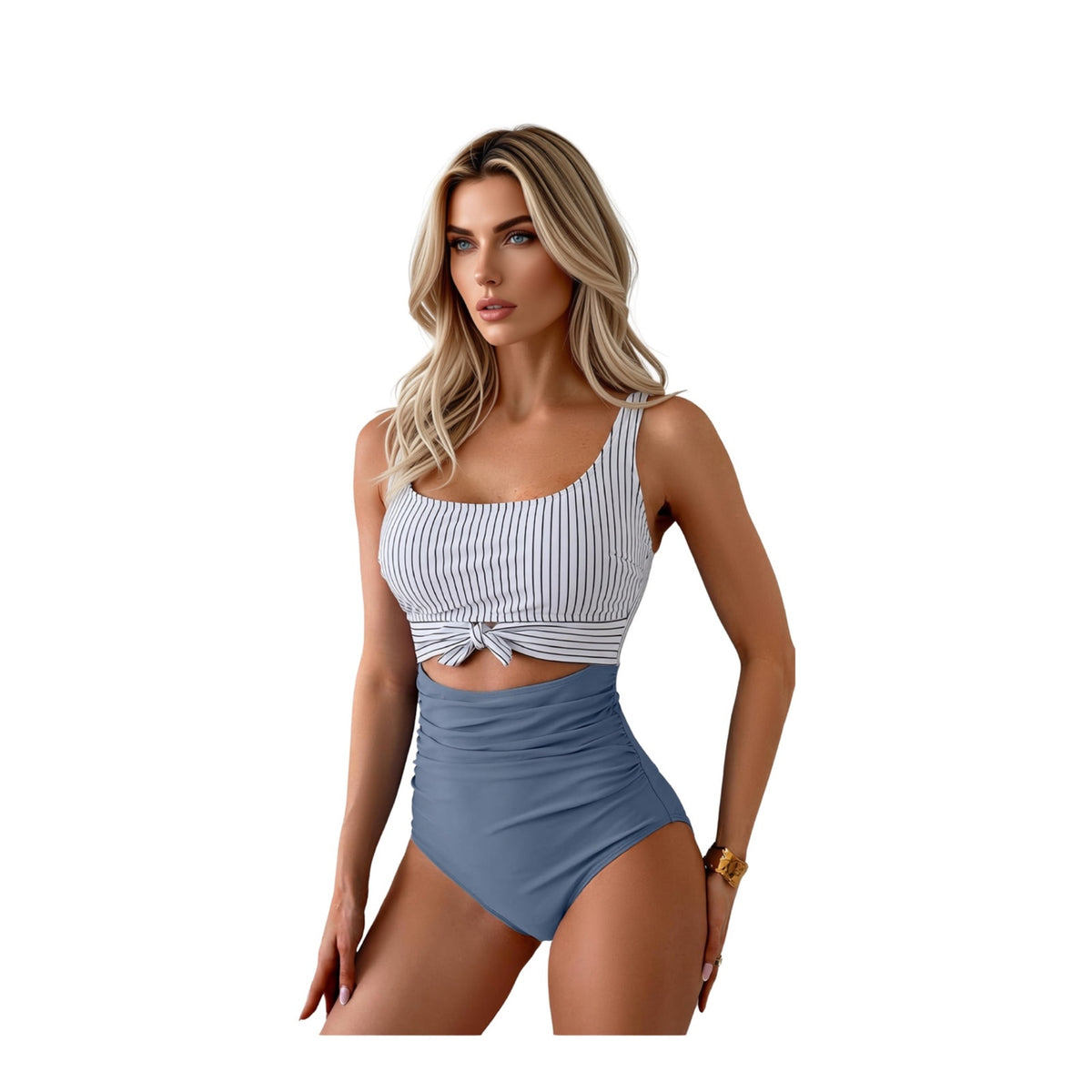 Tummy Control Slimming Bathing Suit Cutout Tie Knot Swimwear One Piece L