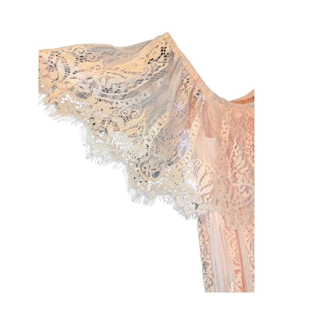 Whimsical and Lacy Pink Tiered Ruffled Maxi Dress