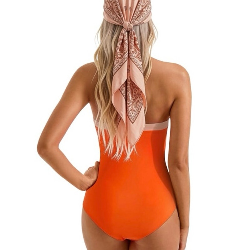Sexy Tummy Control One Piece Swimsuit Halter Retro Bathing Suit Halter Tie