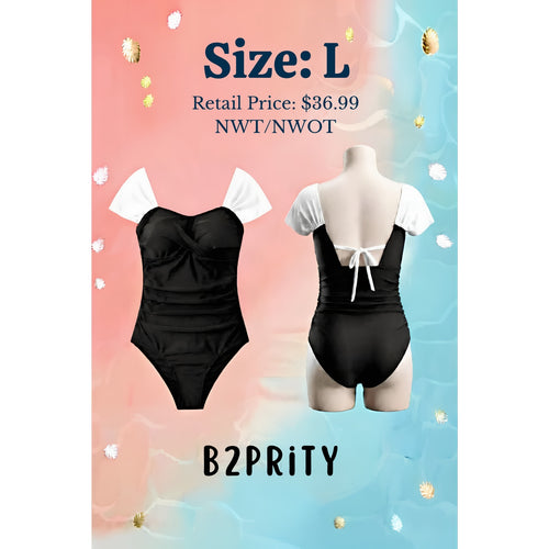 B2prity  One Piece Retro Square Neck Tummy Control Ruched Modest Full Coverage L
