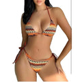 Women's Boho Geo Print Cute Bikini High Waisted Halter Tie Back Small