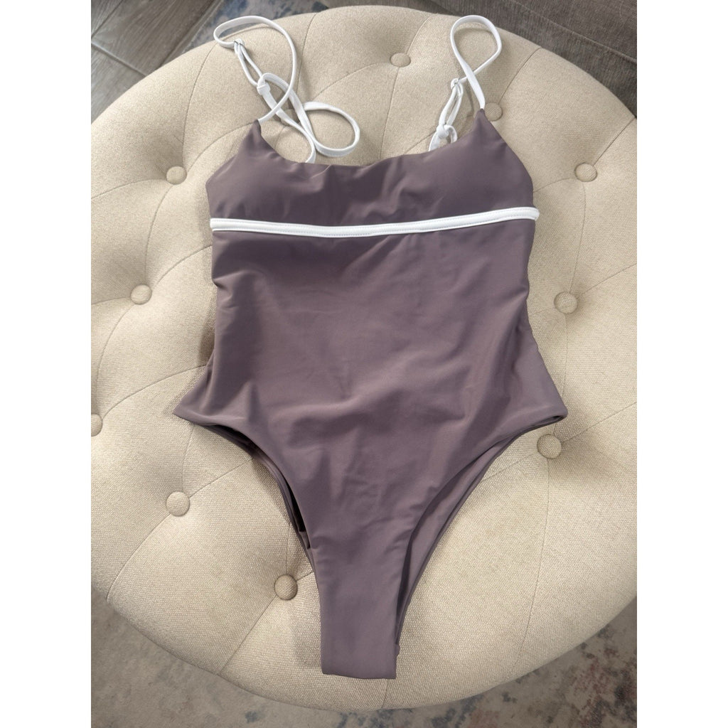 Women's Size L Brown Adjustable Straps Open-Back NEW One Piece Bathing Suit