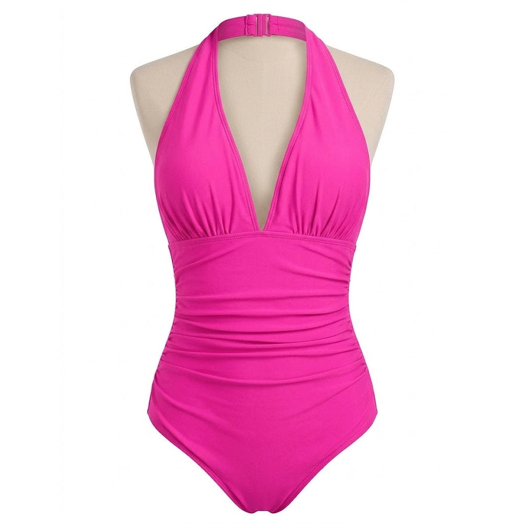 AI'MAGE Women's Tummy Control Swimsuits Ruched  One Piece Suit Pink Large
