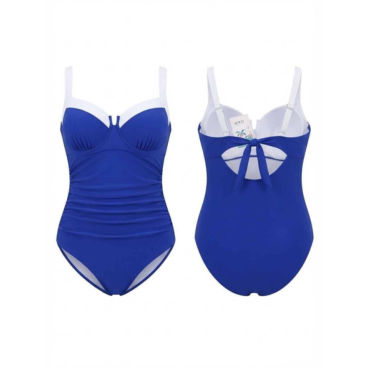 B2PRITY women's one piece Tummy Control Blue and White Underwire Size XL