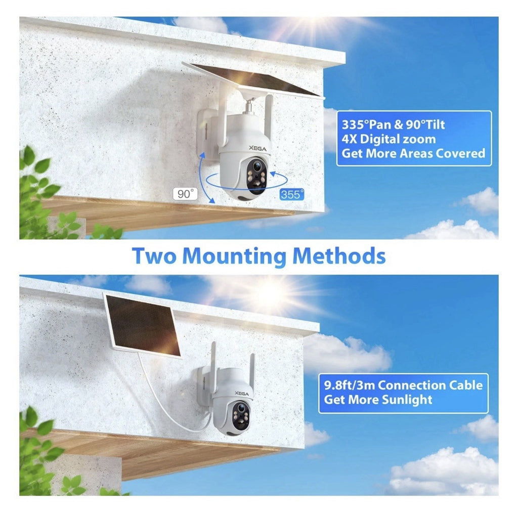 Xega 2 Pack 4G LTE Cellular Security Camera with SIM Card Solar Powered Wireless