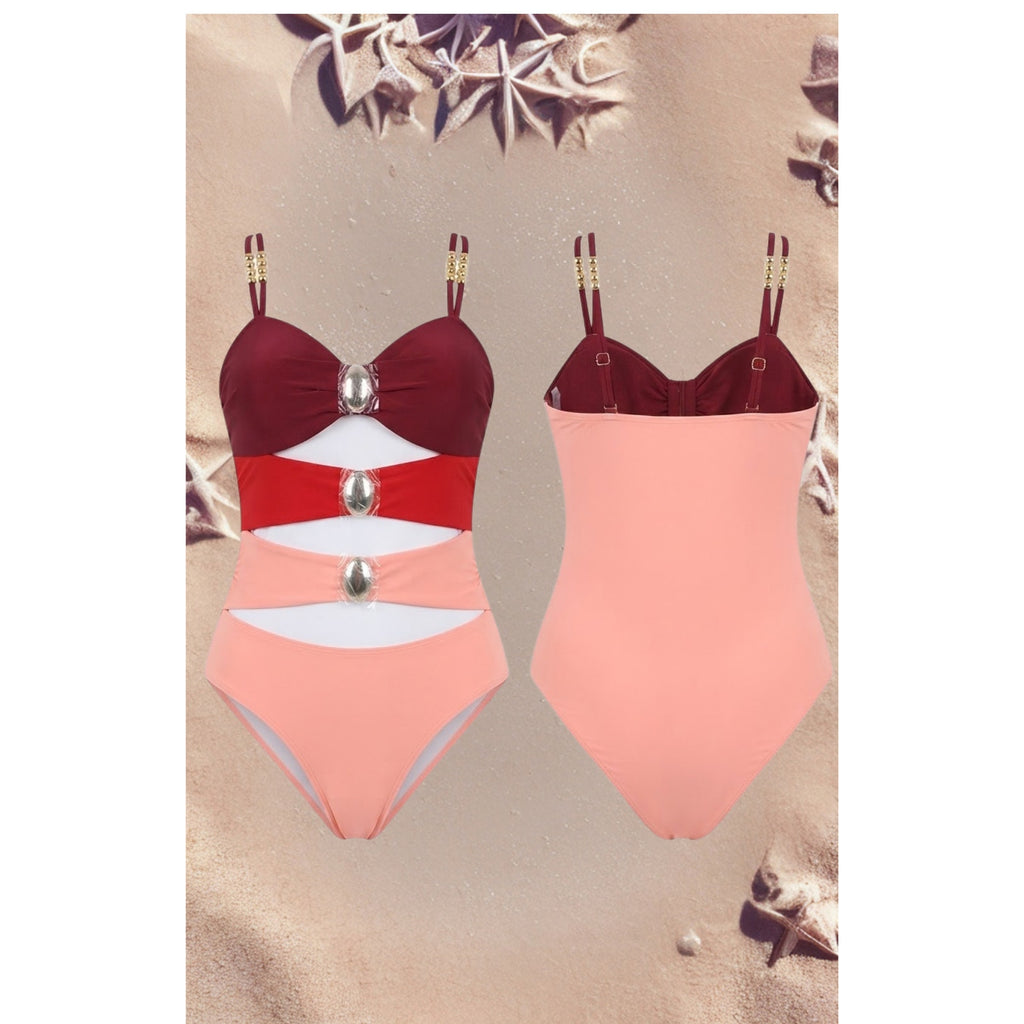 Red and Pink Monokini NWOT w/Gold Embellishments