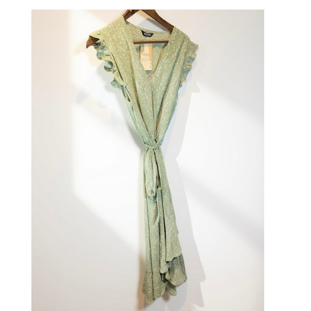 BTFBM Boho Maxi Dress 2026 Summer Floral Vacation Ruffle Sleeve V Neck Wrap