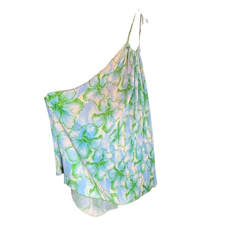 SHENHE Halter Sexy Backless Floral Pleated Mini Dress Beach Resort Sundresses