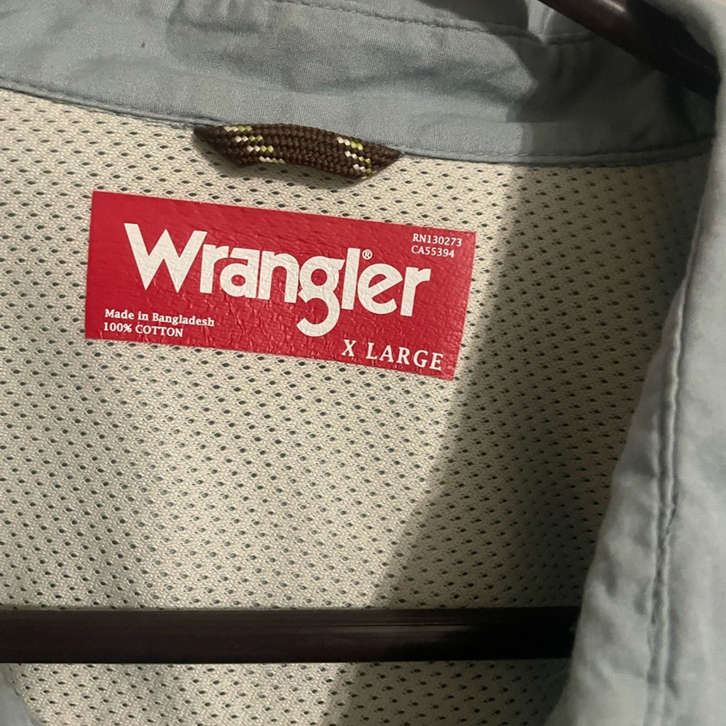 Wrangler‎ mens button down blue/grey shirt with front velcro pockets size xl
