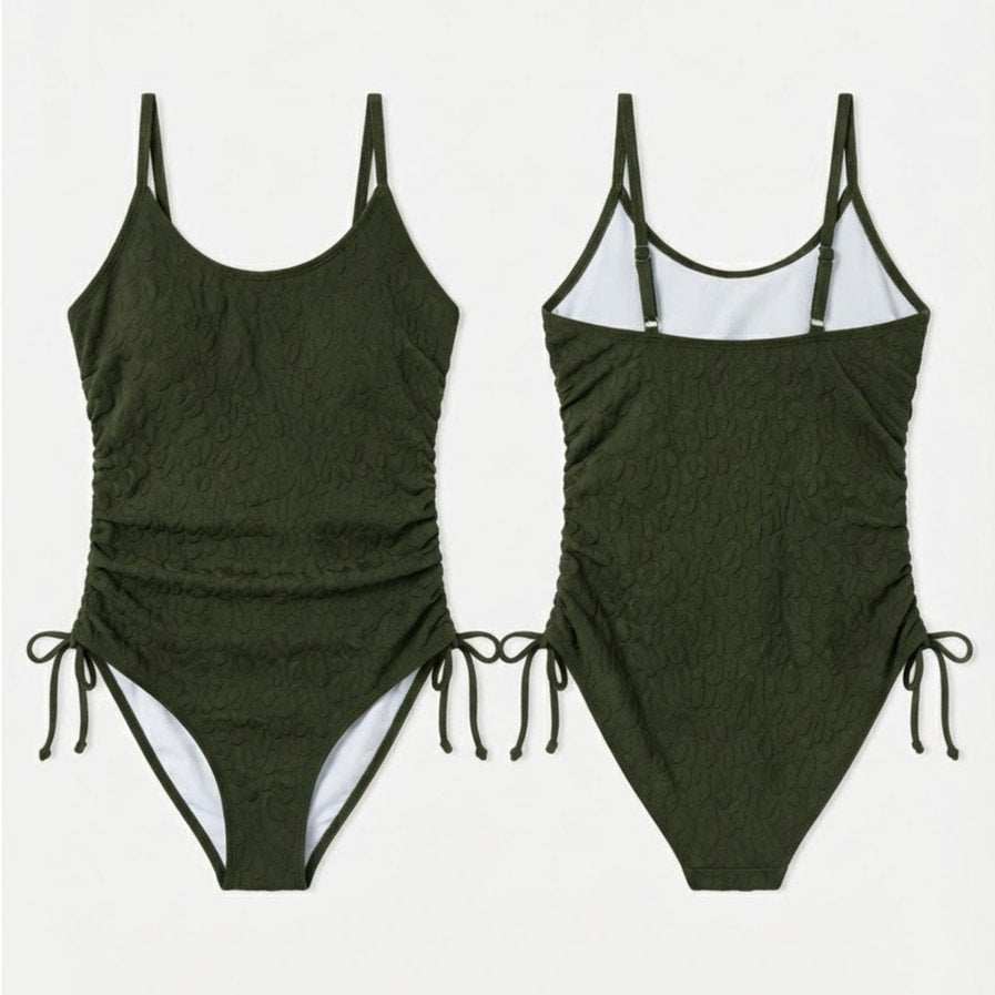 Women's Ruched One Piece Swimsuit Tummy Control Swimsuit High Cut Bathing Suit Sexy Monokini Army Green S