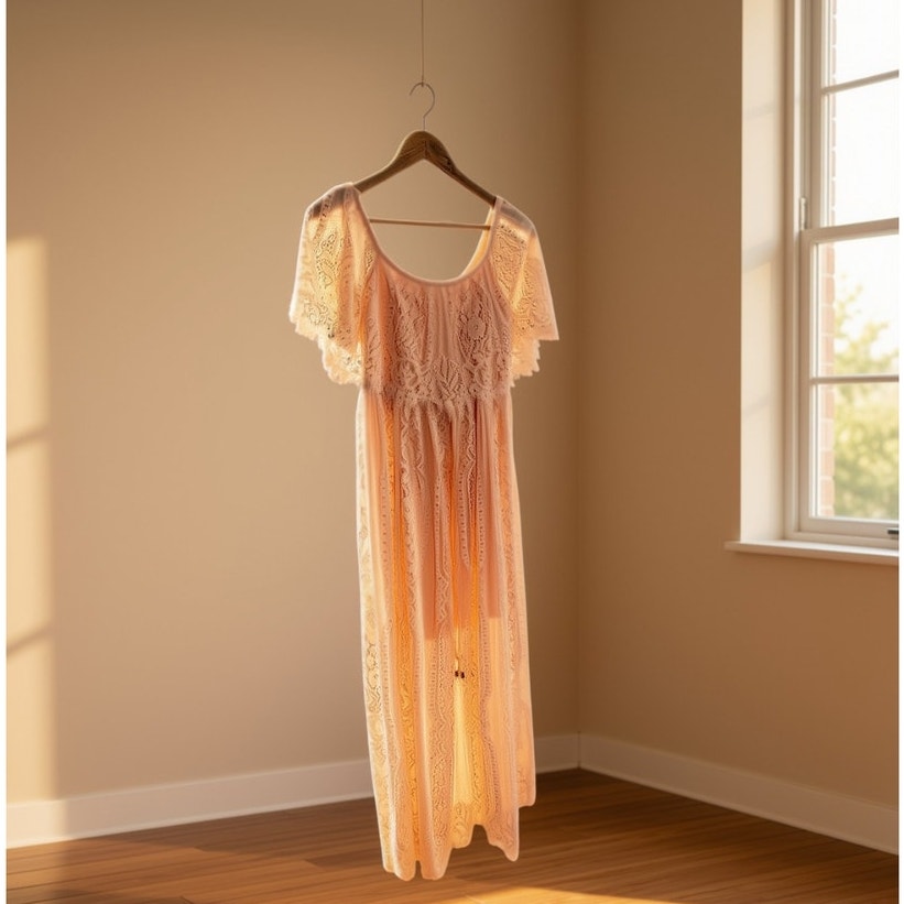 Whimsical and Lacy Pink Tiered Ruffled Maxi Dress