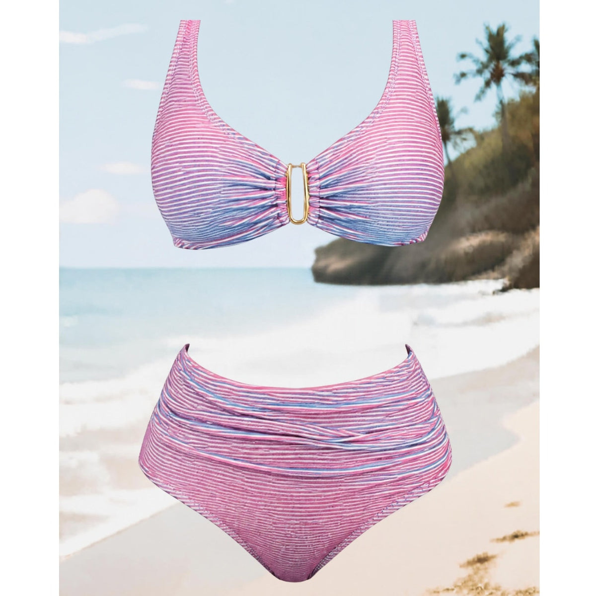 Viral Bikini Sets for Women High Waisted  U Wired V Neck Adjustable Straps