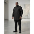 XL Plus Size Pleated Black Long Sleeve Men's Set