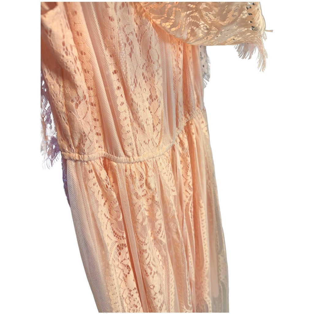 Whimsical and Lacy Pink Tiered Ruffled Maxi Dress