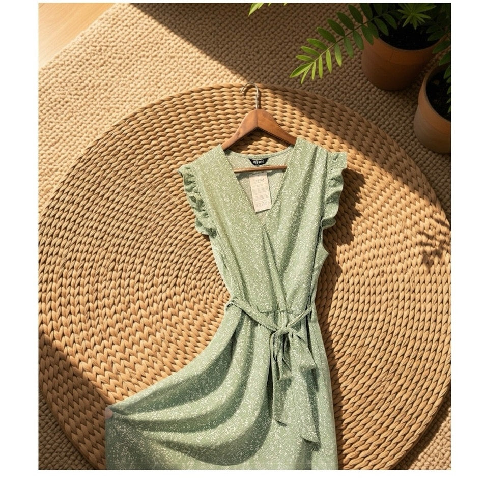 BTFBM Boho Maxi Dress 2026 Summer Floral Vacation Ruffle Sleeve V Neck Wrap