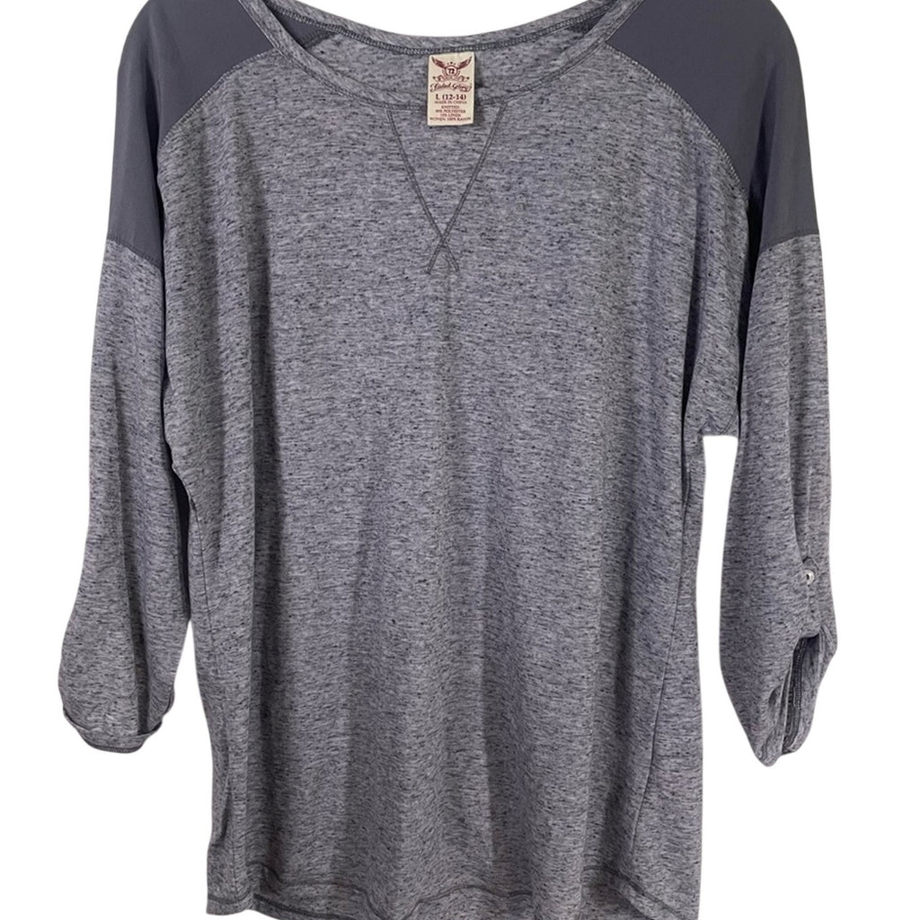 Faded Glory Pullover Heather grey Knit Shirt Size L (12-14) Long Sleeve