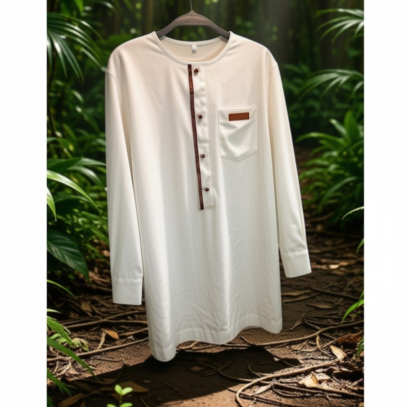Long Sleeve Matching Cream Set with Faux Leather Embellishments