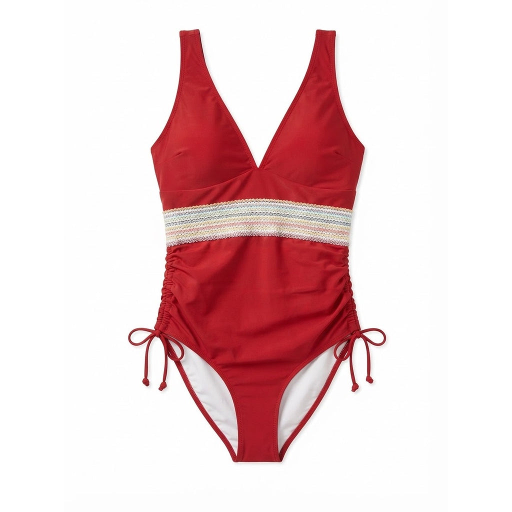 Blooming Jelly Tummy Control Swimsuits One Piece Slimming V Neck (M, Wine Red)