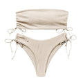 Strapless Bathing Suits Bandeau Bikini Set 2 Piece cream Small Ribbed