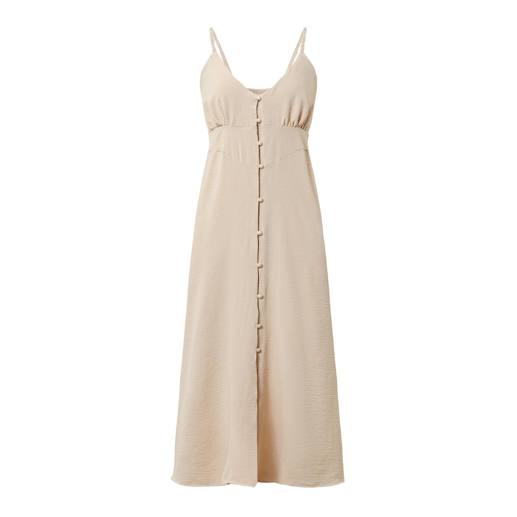 DUKAKII Women's Summer Casual Solid Color Dress Boho Sleeveless Spaghetti Strap