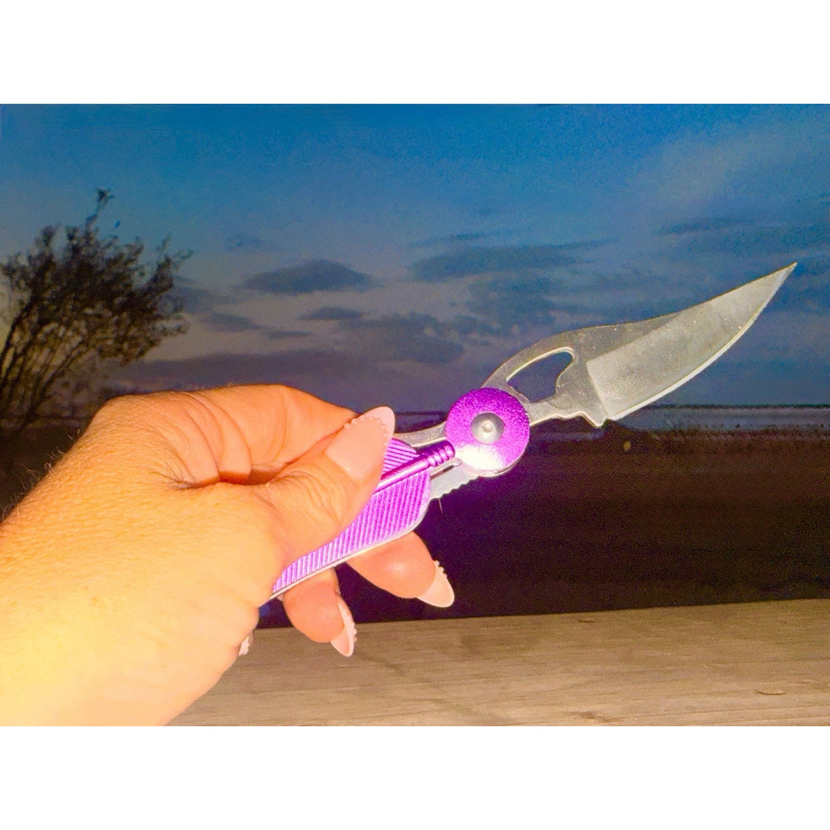Feather Folding Knife 3.5" Stainless Steel Extended Blade Hot Pink Handle