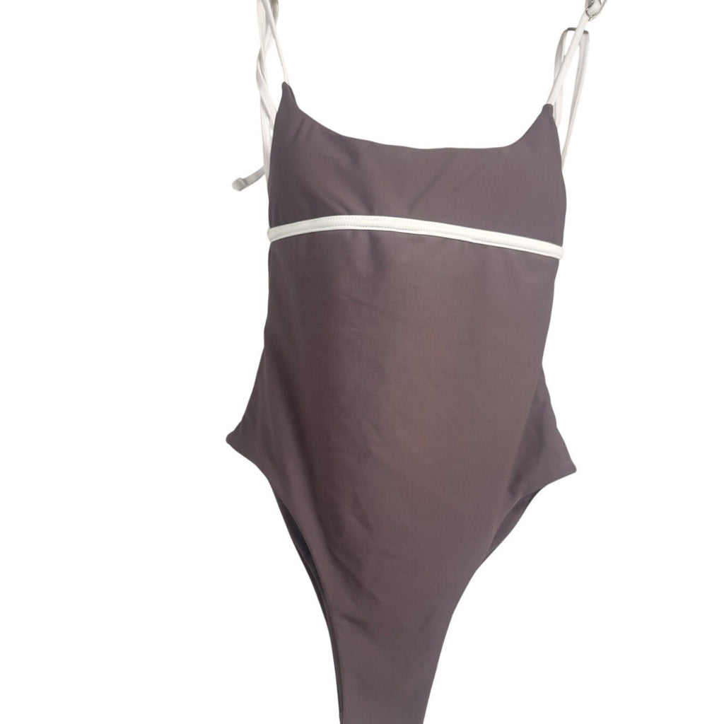 Women's Size L Brown Adjustable Straps Open-Back NEW One Piece Bathing Suit
