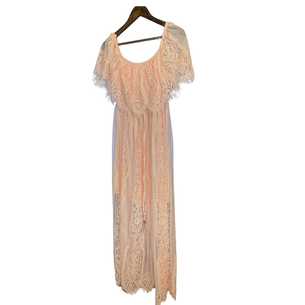 Whimsical and Lacy Pink Tiered Ruffled Maxi Dress