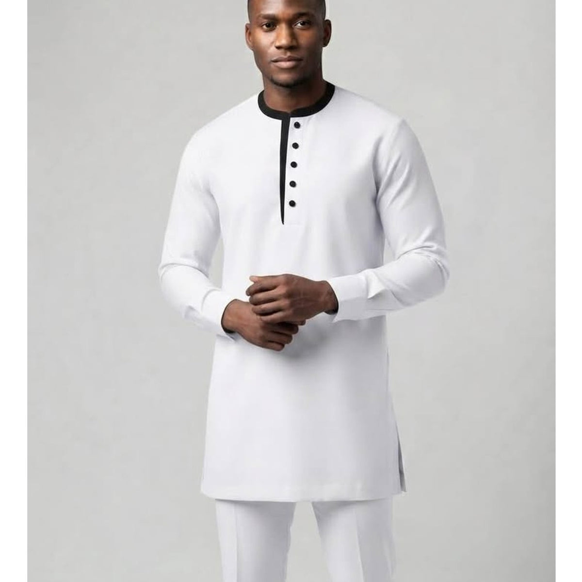 Men's White Long Sleeve Dashiki Senator Suit