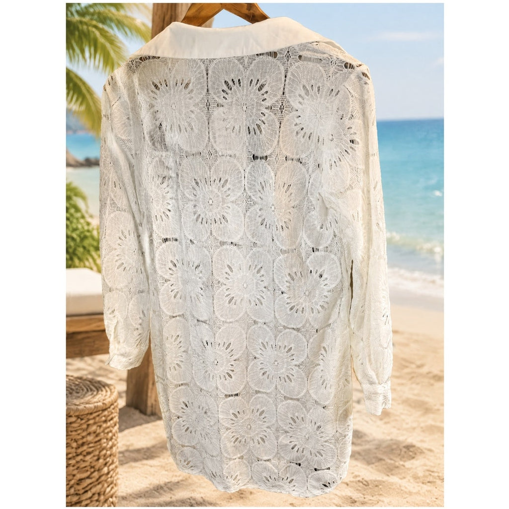 CiCiBird Swimsuit Coverup Lace Eyelet Bathing Suit Cover Up Button Shirtdress