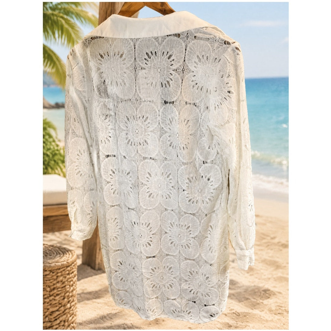 CiCiBird Swimsuit Coverup Lace Eyelet Bathing Suit Cover Up Button Shirtdress