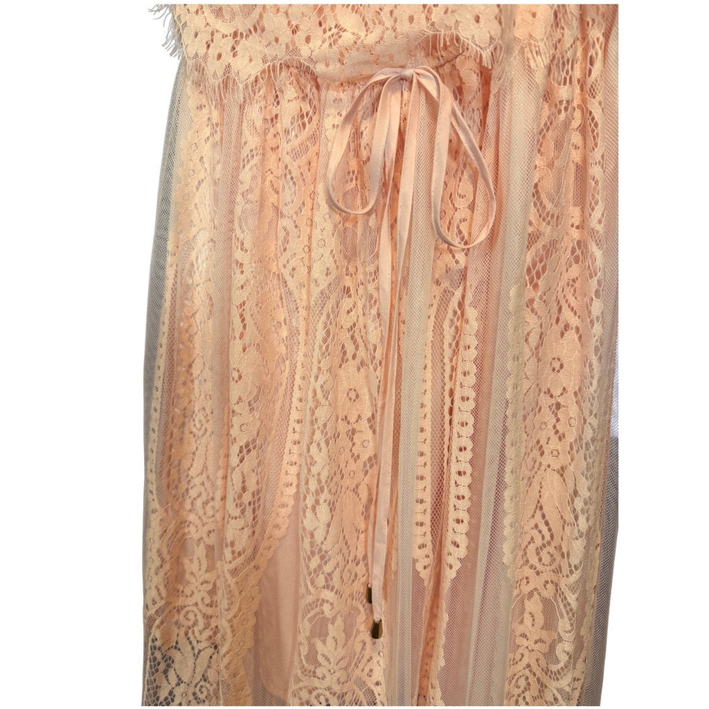 Whimsical and Lacy Pink Tiered Ruffled Maxi Dress