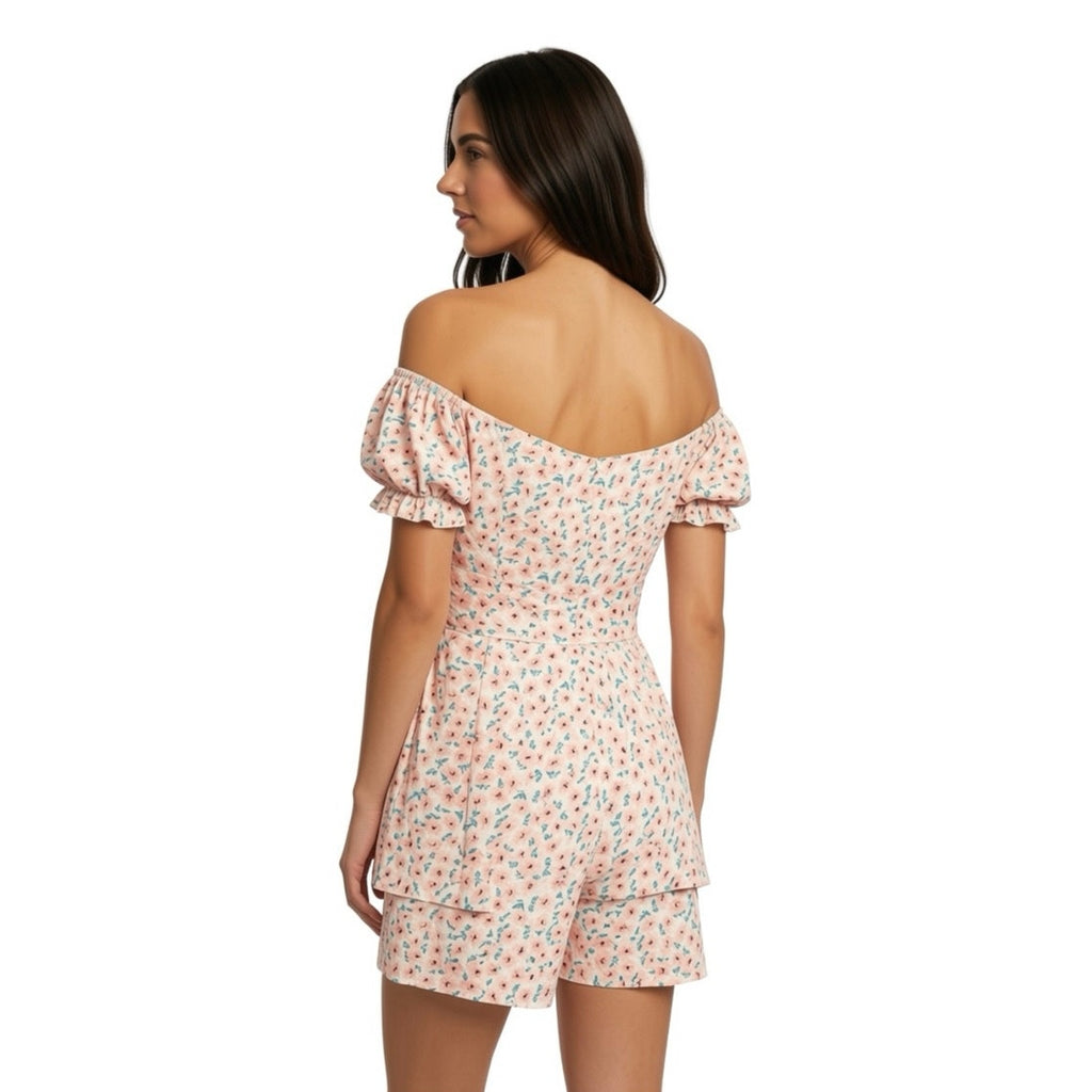 Fixmatti Womens Off The Shoulder Romper Shorts Chiffon Boho Floral