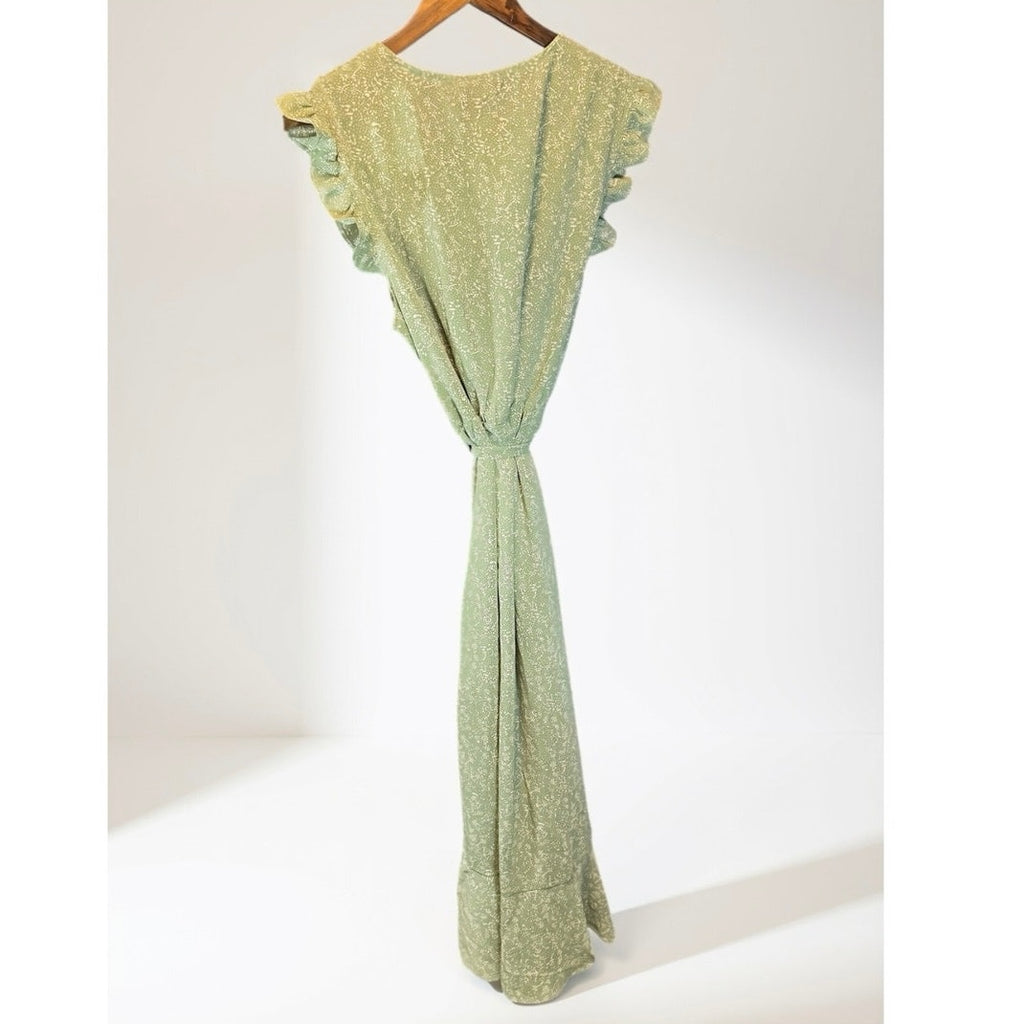 BTFBM Boho Maxi Dress 2026 Summer Floral Vacation Ruffle Sleeve V Neck Wrap