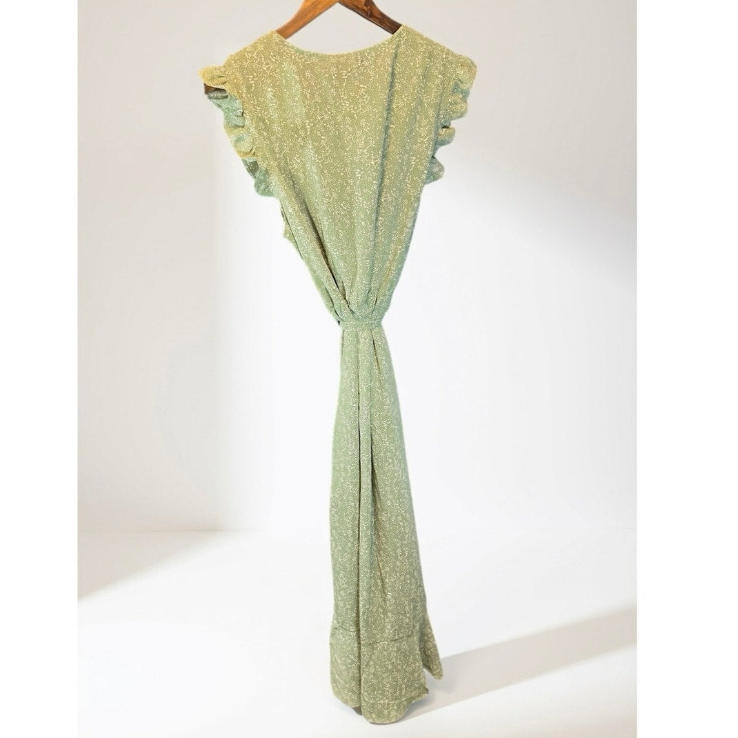 BTFBM Boho Maxi Dress 2026 Summer Floral Vacation Ruffle Sleeve V Neck Wrap