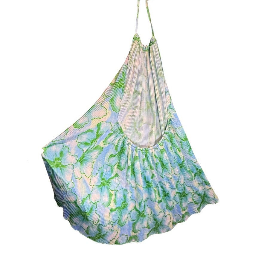 SHENHE Halter Sexy Backless Floral Pleated Mini Dress Beach Resort Sundresses