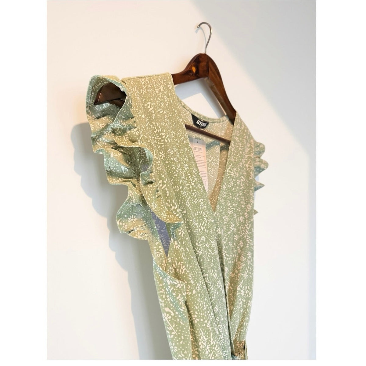 BTFBM Boho Maxi Dress 2026 Summer Floral Vacation Ruffle Sleeve V Neck Wrap