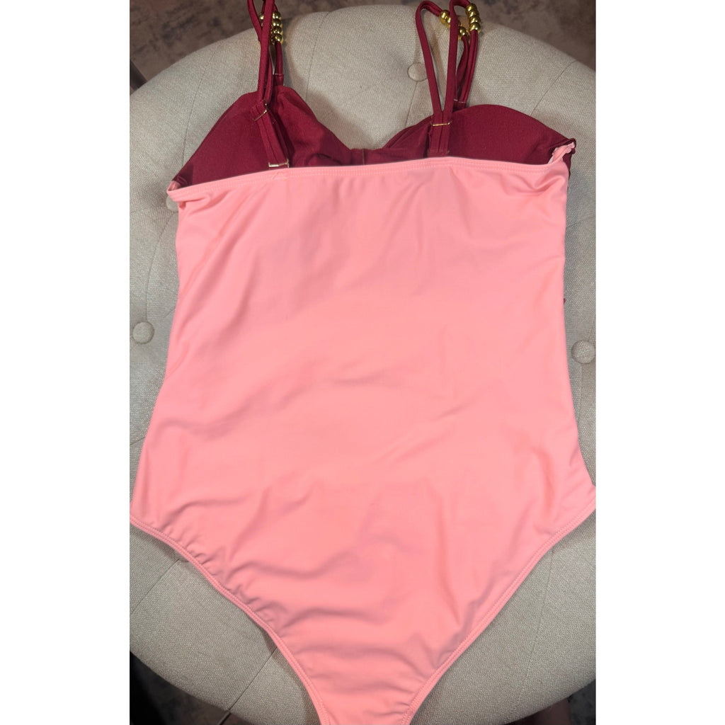 Red and Pink Monokini NWOT w/Gold Embellishments