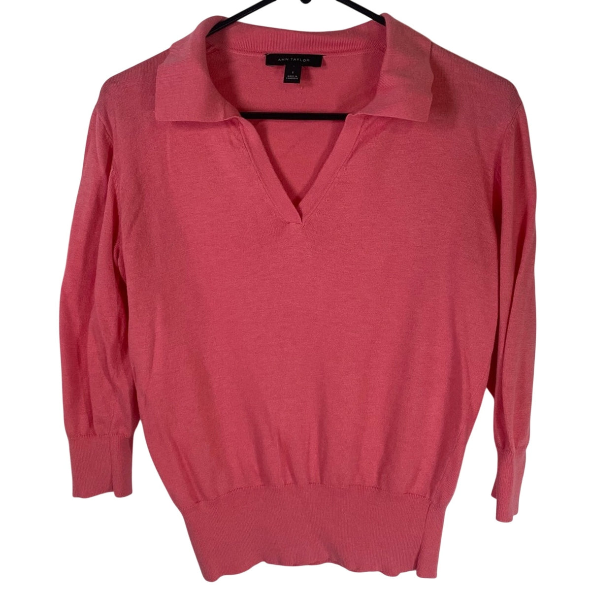 Ann Taylor Pink long sleeved v neck top S