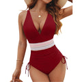 Blooming Jelly Tummy Control Swimsuits One Piece Slimming V Neck (M, Wine Red)
