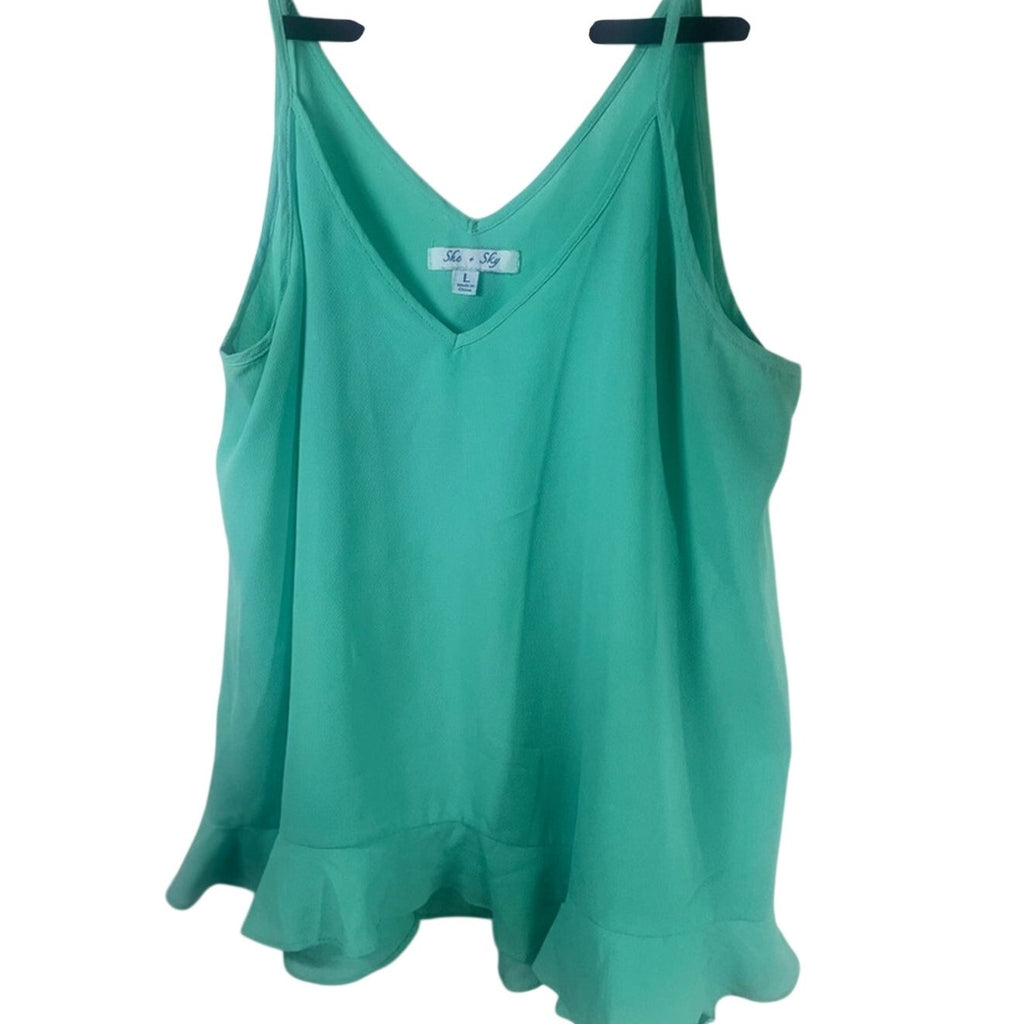 “Megan” Cami with Ruffled Hemline. She + Sky
