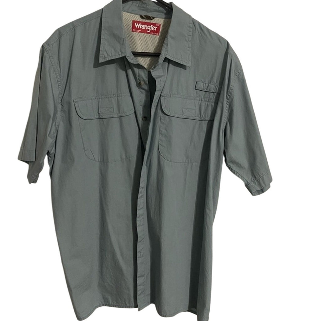 Wrangler‎ mens button down blue/grey shirt with front velcro pockets size xl