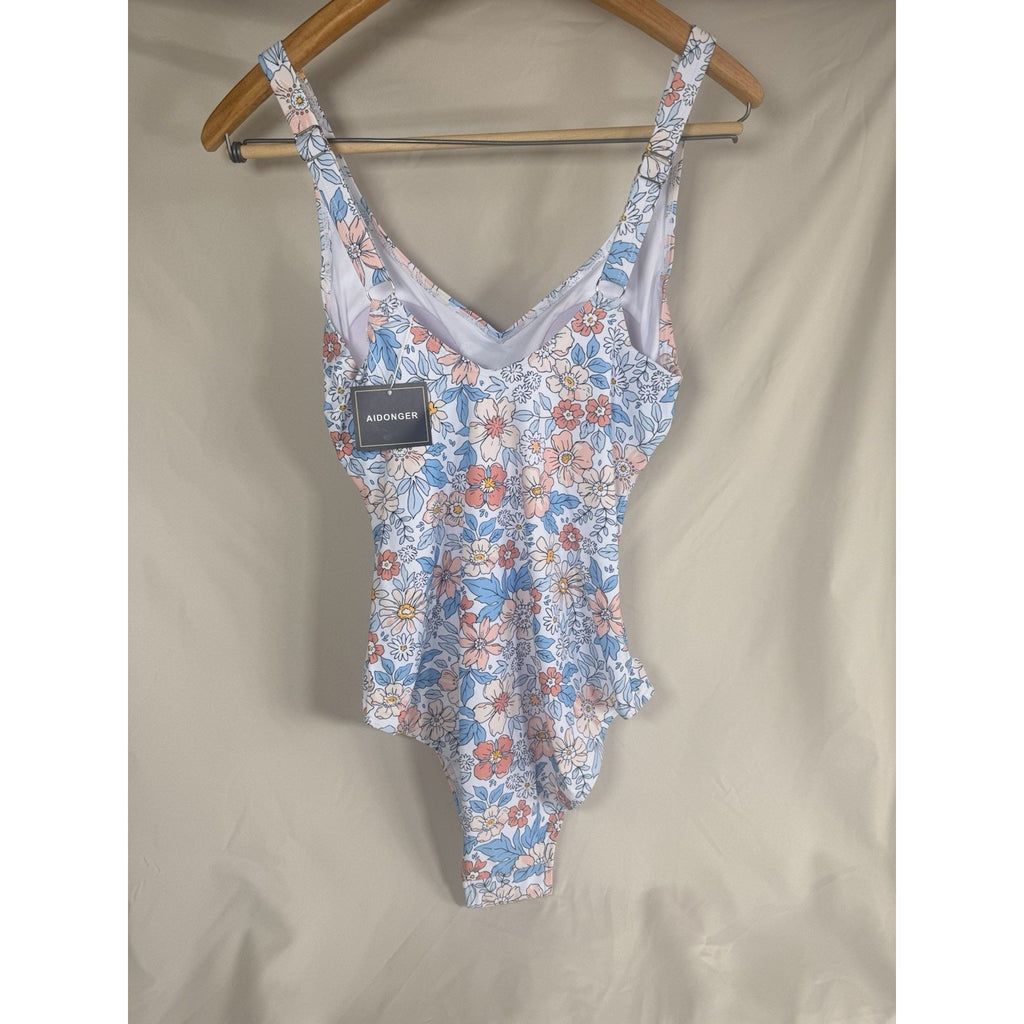 Aidonger Front Ruched 1 PC Swimsuit Womens size M White Spring Floral Pretty