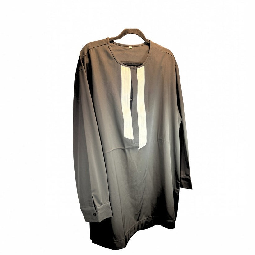 Plus Size White and Black Long Sleeve Men's Set