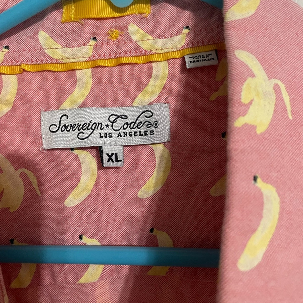 SOVREIGN CODE LA 1917 PINK MENS SHORT SLEEVE BUTTON DOWN SHIRT WITH BANANAS XL