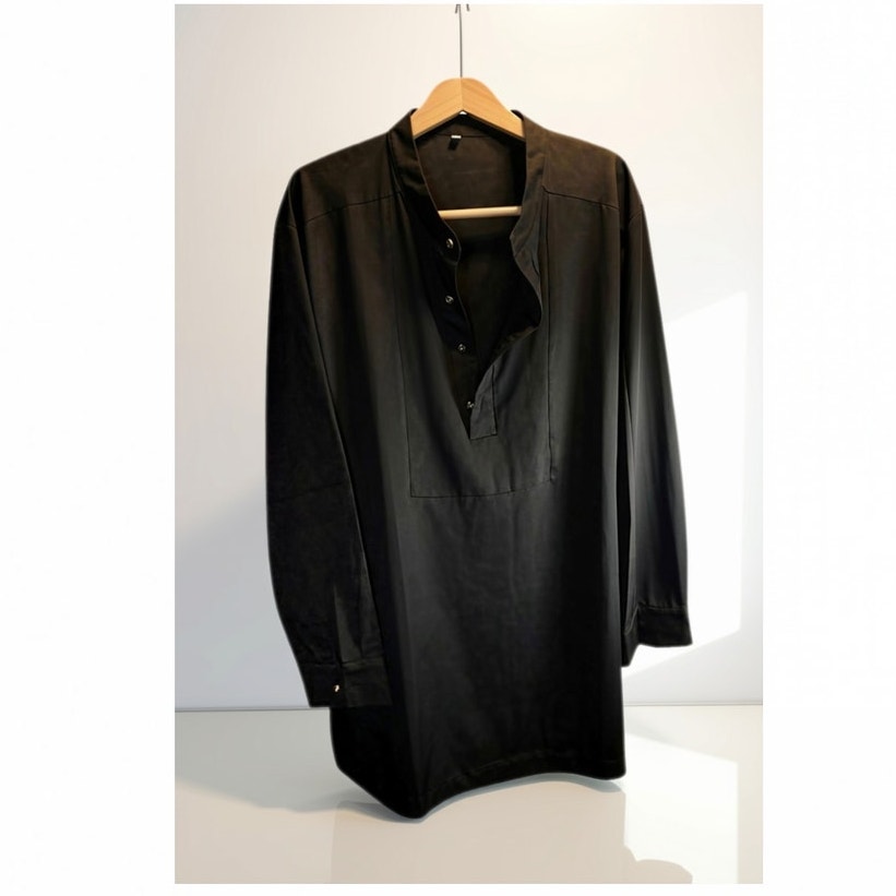 XL Plus Size Pleated Black Long Sleeve Men's Set
